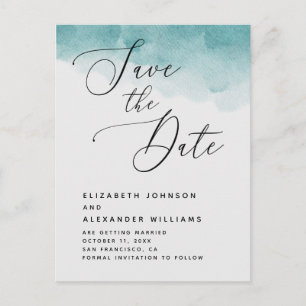 Carte Postale Faire-part Faire part de mariage bleu nautique aquarelle
