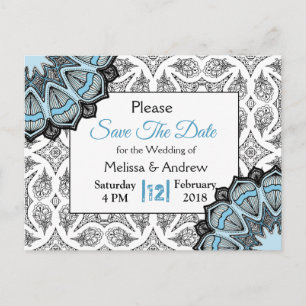 Carte Postale Faire-part Faire part de mariage bleu, noir et blanc