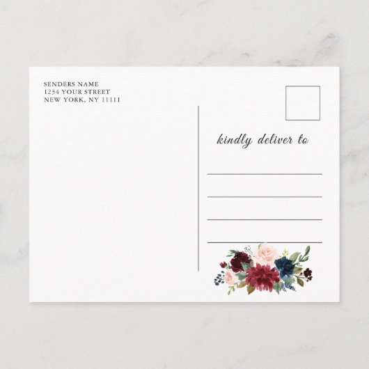 Carte Postale Faire-part Faire part de mariage Burgundy Navy Blue Blush (Dos)