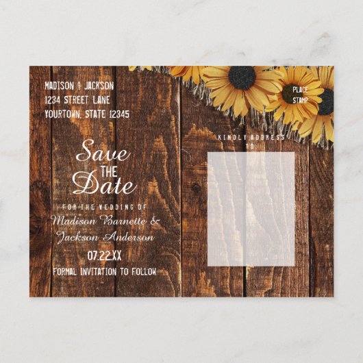 Carte Postale Faire-part Faire part de mariage champêtre avec tournesol en (Dos)