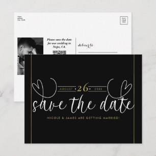 Carte Postale Faire-part Faire part de mariage chic noir et blanc coeur mod