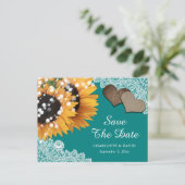 Carte Postale Faire-part Faire part de mariage dentelle tournesol sarcelle (Debout devant)