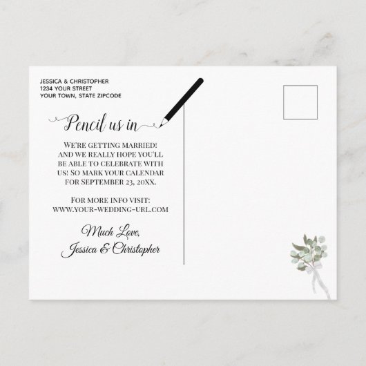 Carte Postale Faire-part Faire part de mariage Eucalyptus & Photo Menthe (Dos)
