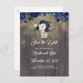 Carte Postale Faire-part Faire part de mariage Fleur Rustique Bleu Marine P (Devant / Derrière)