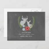 Carte Postale Faire-part Faire part de mariage floral cerf craie inspiré (Devant / Derrière)