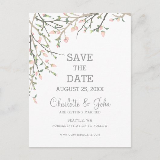 Carte Postale Faire-part Faire part de mariage floral rose en fleurs (Devant)