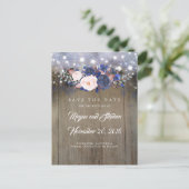 Carte Postale Faire-part Faire part de mariage floral rustique bleu marine (Debout devant)