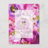 Carte Postale Faire-part Faire part de mariage floral vibrant rose et viole (Devant)