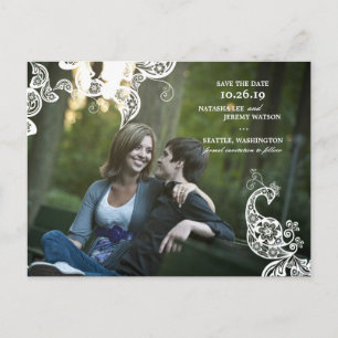 Carte Postale Faire-part Faire part de mariage floral vintage paon