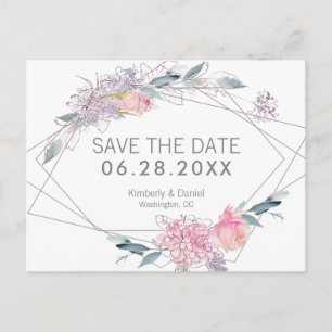 Carte Postale Faire-part Faire part de mariage géométrique floral aquarelle