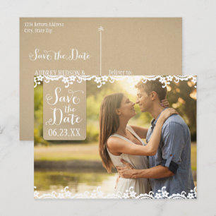 Carte Postale Faire-part Faire part de mariage Kraft rustique et dentelle p