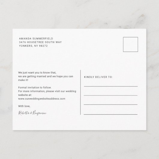 Carte Postale Faire-part Faire part de mariage moderne à 2 photos (Dos)