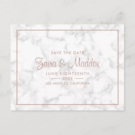 Carte Postale Faire-part Faire part de mariage moderne gris marbre avec Ros (Devant)