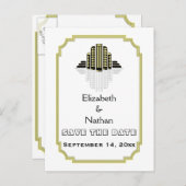 Carte Postale Faire-part Faire part de mariage noir jaune Art Déco (Devant / Derrière)