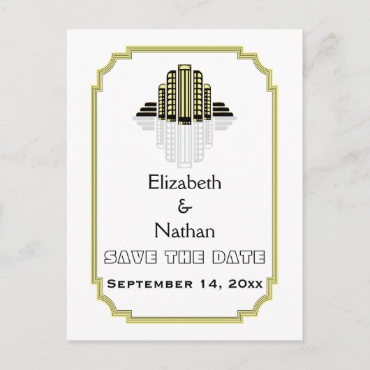 Carte Postale Faire-part Faire part de mariage noir jaune Art Déco (Devant)