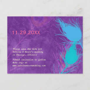 Carte Postale Faire-part Faire part de mariage Paon sarcelle bleu violet En