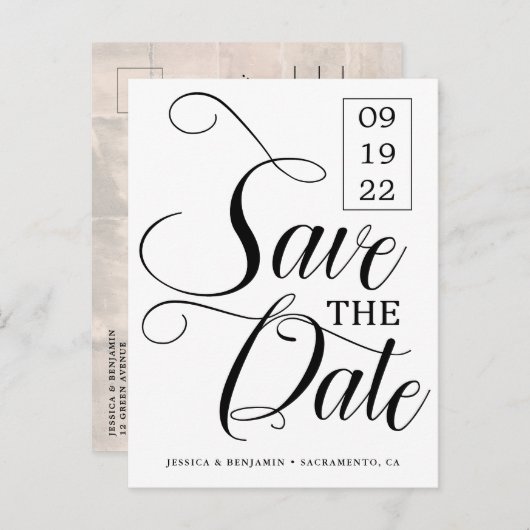 Carte Postale Faire-part Faire part de mariage photo calligraphié (Devant / Derrière)