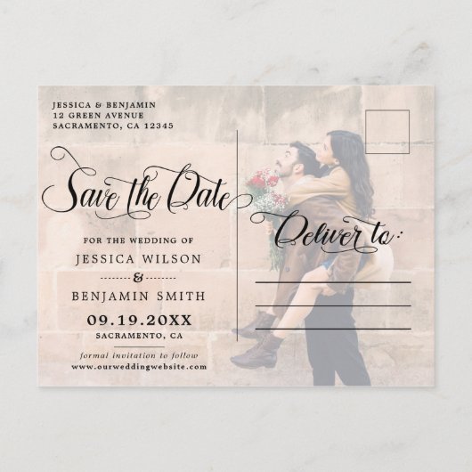 Carte Postale Faire-part Faire part de mariage photo calligraphié (Dos)