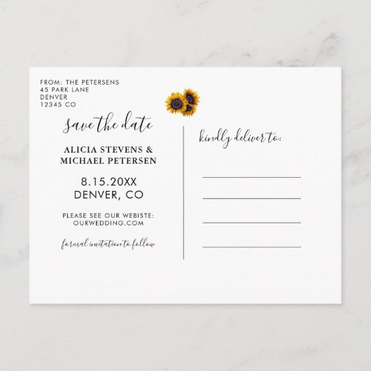 Carte Postale Faire-part Faire part de mariage photo de tournesols rustique (Dos)