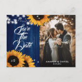 Carte Postale Faire-part Faire part de mariage photo Tournesol Bleu Marine (Devant)