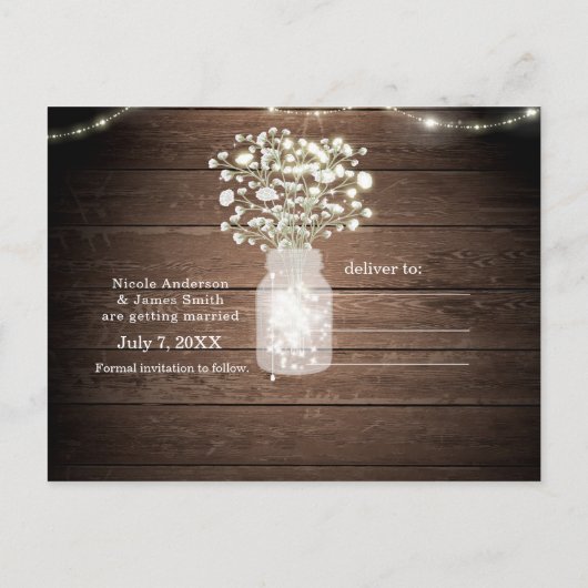 Carte Postale Faire-part Faire part de mariage rustique avec Gypsophile lum (Dos)