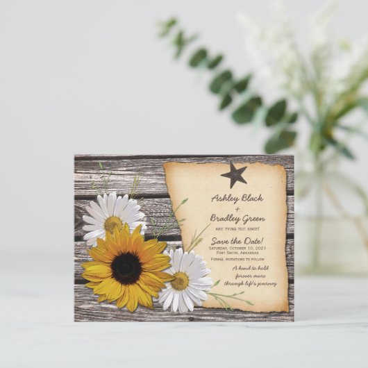 Carte Postale Faire-part Faire part de mariage Tournesol rustique Daisy (Debout devant)