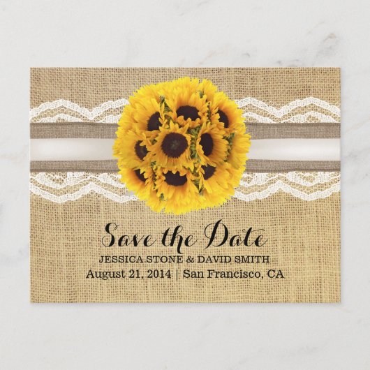 Carte Postale Faire-part Faire part de mariage Tournesol Rustique Lace & Bu (Devant)