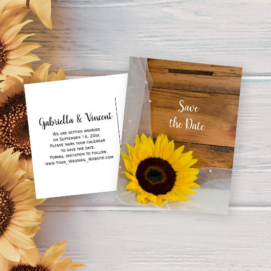 Carte Postale Faire-part Faire part de mariage voile jaune tournesol rustiq