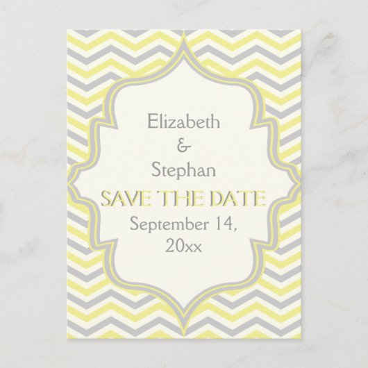 Carte Postale Faire-part Faire part de mariage zigzag chevron gris jaune (Devant)