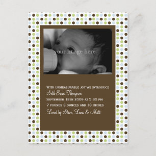 Carte Postale Faire-part Faire part de naissance bébé pois chocolat