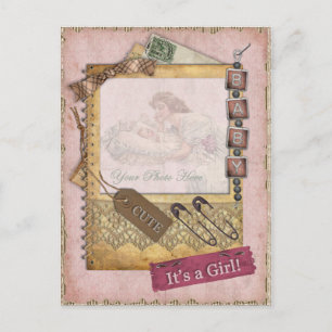 Carte Postale Faire-part Faire part de naissance de bébé fille vintage Phot
