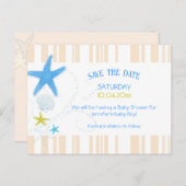 Carte Postale Faire-part Faire part de naissance garçon thème plage Peach & (Devant / Derrière)