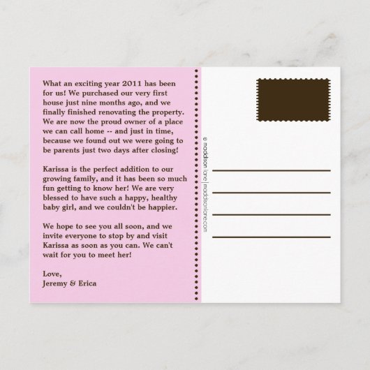 Carte Postale Faire-part Faire part de naissance simplement charmant rose b (Dos)