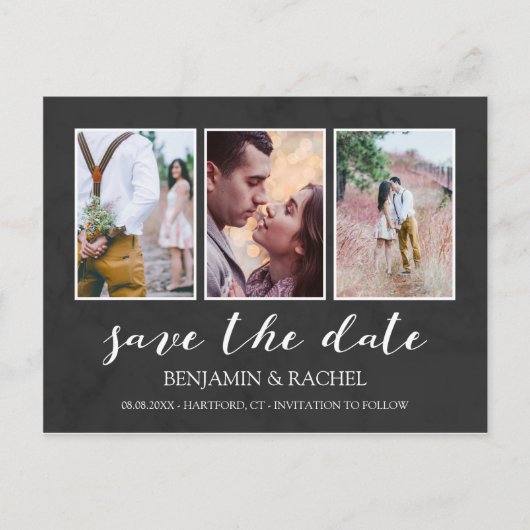 Carte Postale Faire-part Faire part de photo collage Charbon & Blanc (Devant)