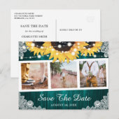 Carte Postale Faire-part Faire part de photo de tournesol sarcelle rustique (Devant / Derrière)