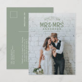 Carte Postale Faire-part Faire part de remerciement de mariage photo rustiq (Devant / Derrière)