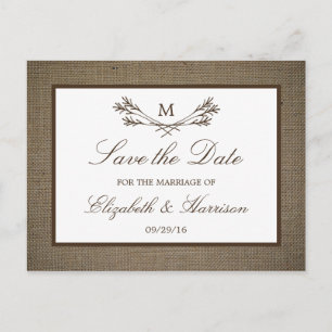 Carte Postale Faire-part Faire part de save the date à monogramme sur burla