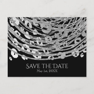 Carte Postale Faire-part Faire part exotique à motif cheetah Glam argent