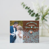 Carte Postale Faire-part faire part mariage western turquoise marron (Debout devant)