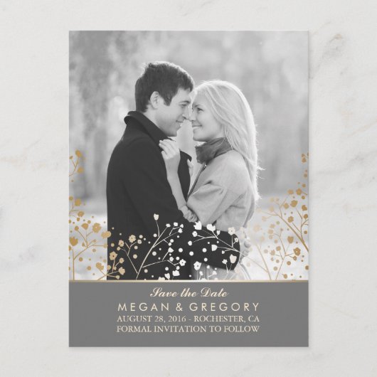 Carte Postale Faire-part faire part photo papier doré baby's breath (Devant)