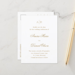 Carte Postale Faire-part Faire Sauver la Date de Mariage Classique en Or