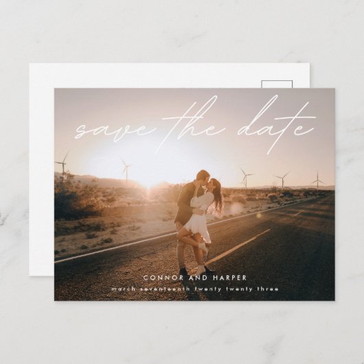 Carte Postale Faire-part Faire Simple Élégant Photo Texte Blanc Enregistrer (Devant / Derrière)