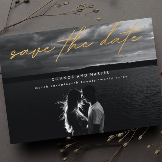 Carte Postale Faire-part Faire Simple Photo Or Blanc Save The Date