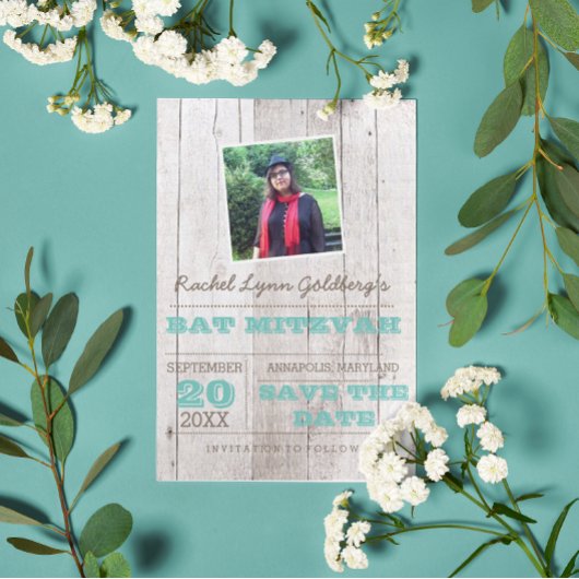 Carte Postale Faire-part Faire suivre la date de la Bat Mitzvah Teal Photo