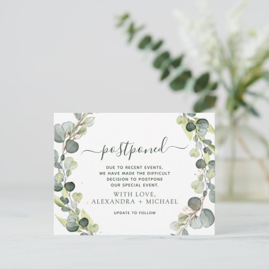 Carte Postale Faire-part Faire suivre la date Eucalyptus Verdure Reportée (Debout devant)