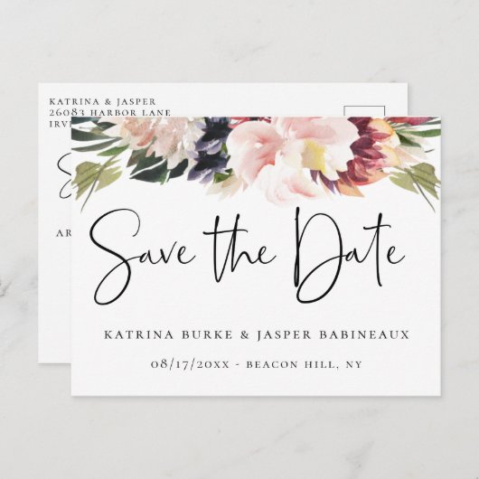 Carte Postale Faire-part Faire tenue de mariage Fleurs de prunier rose past (Devant / Derrière)