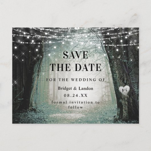 Carte Postale Faire-part Fairytale Enchanted Forest Green Enregistrer La Da (Devant)