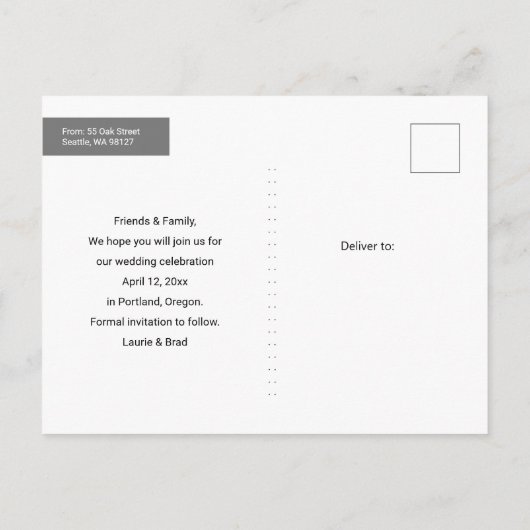 Carte Postale Faire-part Faites Connaître Ma Date pour Toujours (Dos)