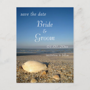Carte Postale Faire-part FAITES GAGNER LA DATE - coquilles sur la plage