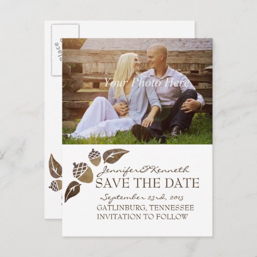 Carte Postale Faire-part Fall Acorns et Mariage Feuille (Devant / Derrière)